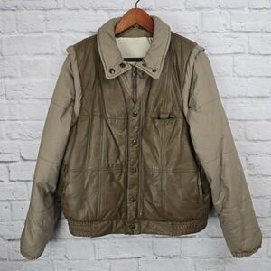 Vintage Robert Comstock Leather Aviator Bomber Jacket w/ Removable Sleeves • M •